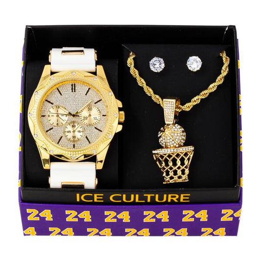 Watch and Basket ball Necklace with Earrings Gift Set - W1K-144