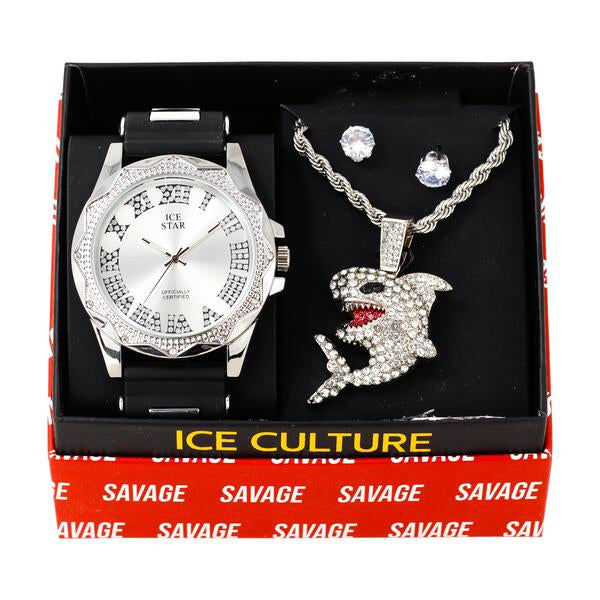 Watch and Shark Necklace with Earrings Gift Set - W1K-152