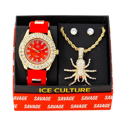 Watch and Spider Necklace with Earrings Gift Set - W1K-153