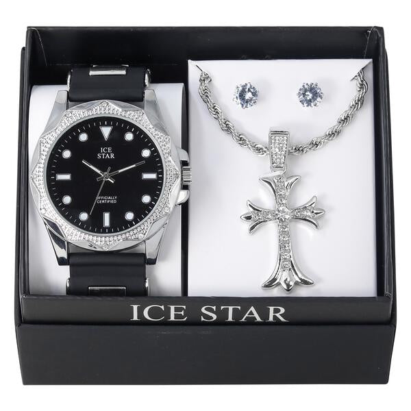 Watch and Cross Necklace with Earrings Gift Set - W1K2-106
