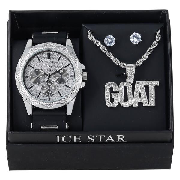 Watch and G.O.A.T Necklace with Earrings Gift Set - W1K2-115