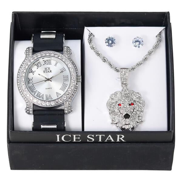 Watch and Lion Necklace with Earrings Gift Set - W1K2-118