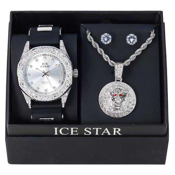 Watch and Lion Necklace with Earrings Gift Set - W1K2-119