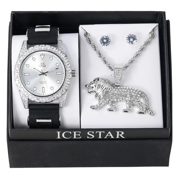 Watch and Lion Necklace with Earrings Gift Set - W1K2-120
