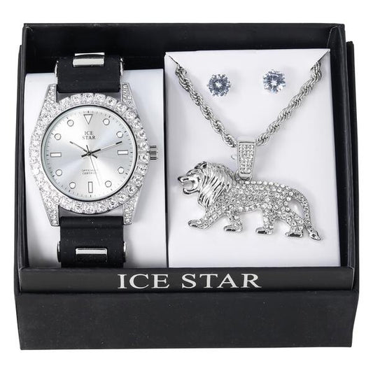 Watch and Lion Necklace with Earrings Gift Set - W1K2-120