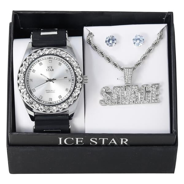 Watch and Savage Necklace with Earrings Gift Set - W1K2-122