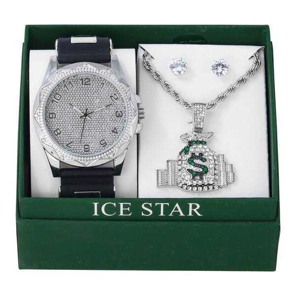 Watch and Money Necklace with Earrings Gift Set - W1K2-125