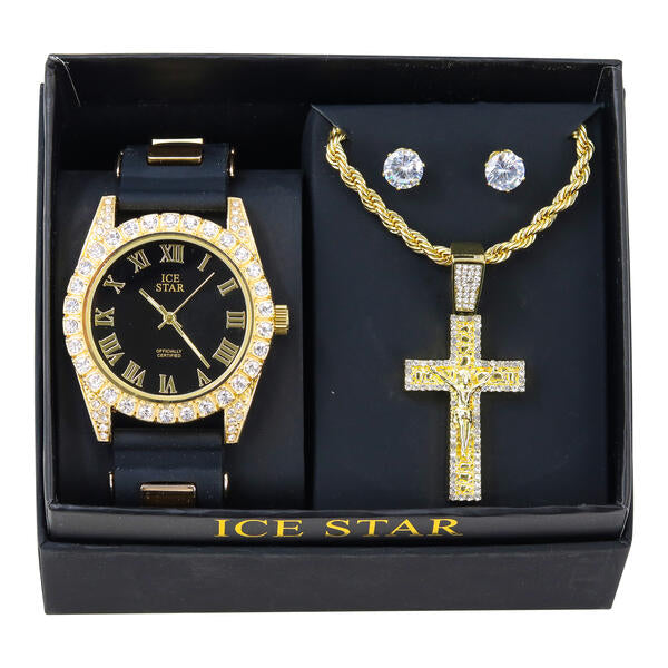 Watch and Cross Necklace with Earrings Gift Set - W1K2-130