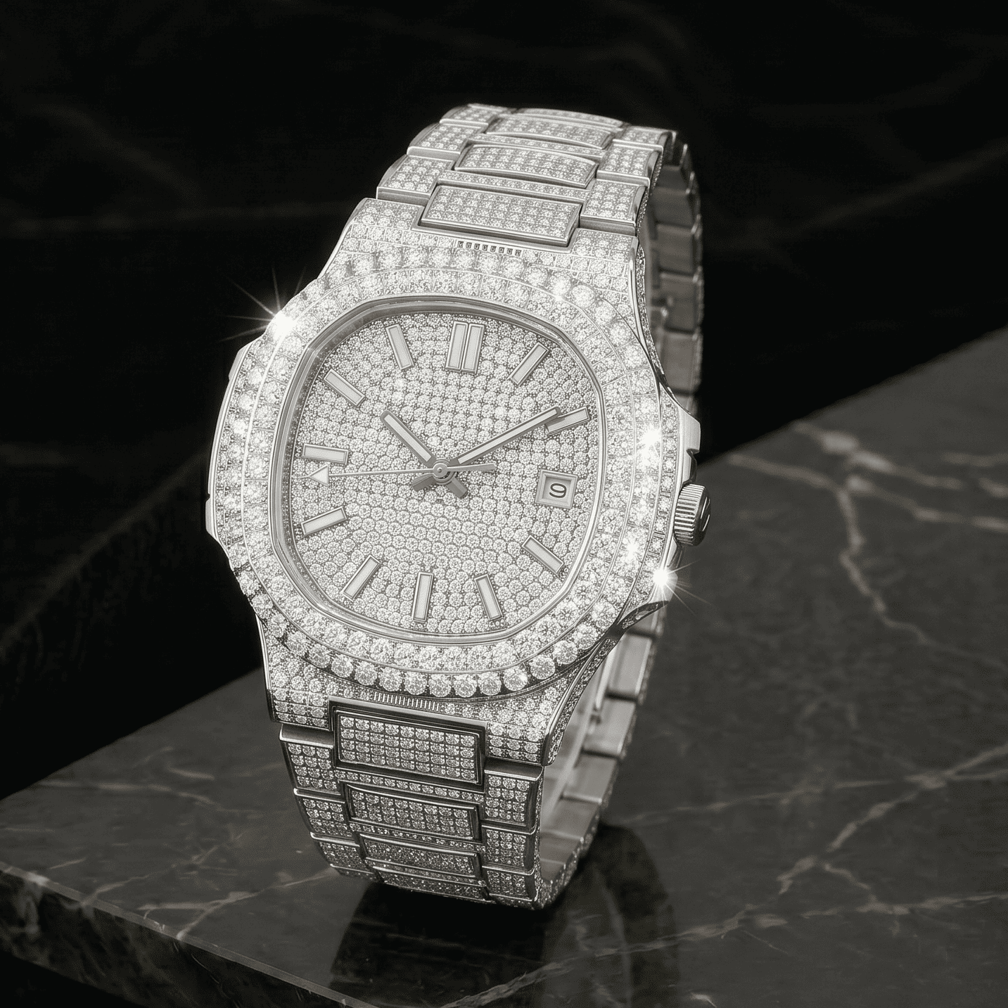 Men's 42mm Iced Out Octagon Moissanite Stainless Steel Watch - Automatic Movement