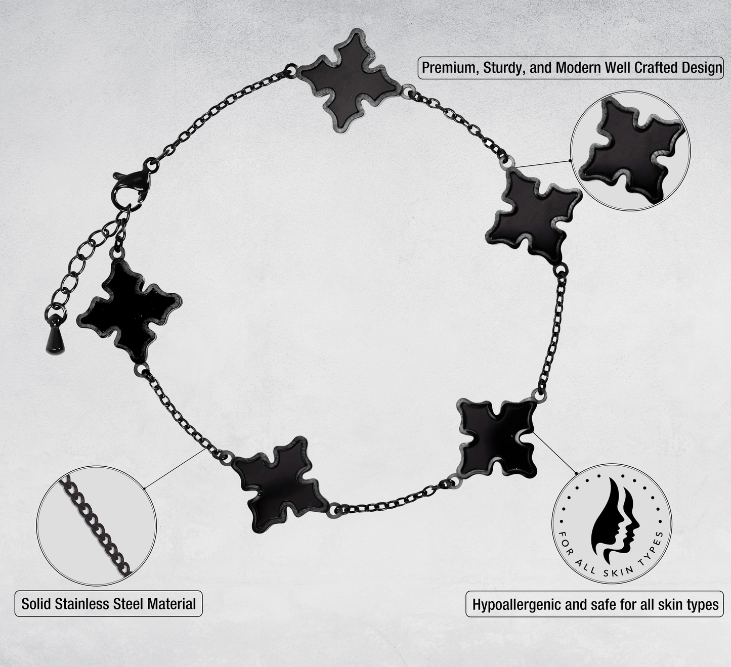 15mm Stainless Steel Cross Bracelet - SSBR-305