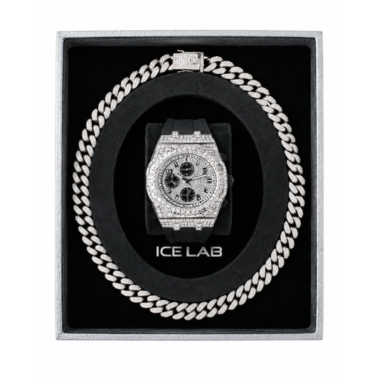 Silver-tone watch and Cuban chain gift set WCH-121-9709B-SB