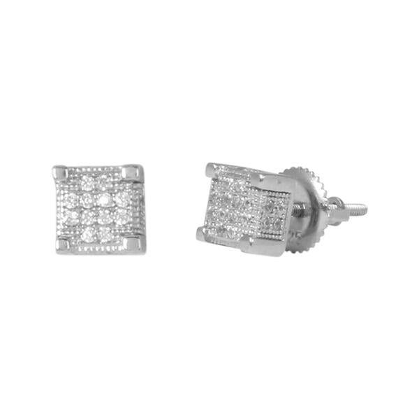 6mm Iced Out Square Earrings Silver