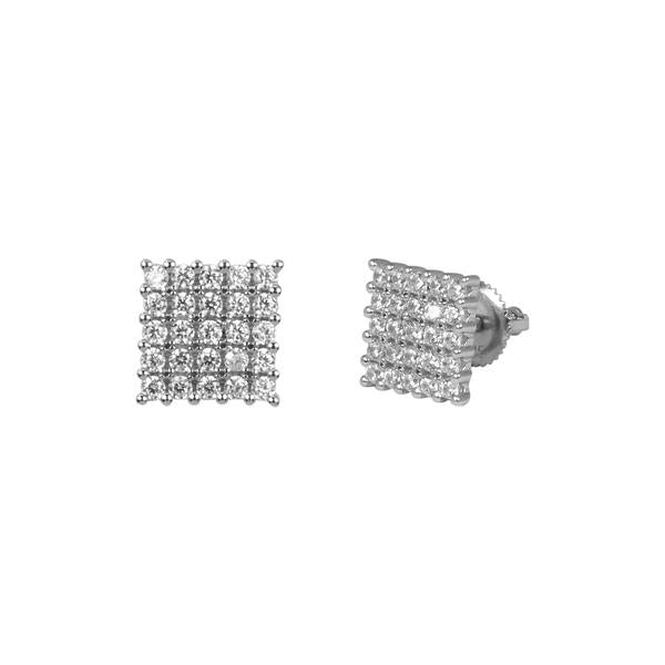 9mm Iced Square Earring Silver
