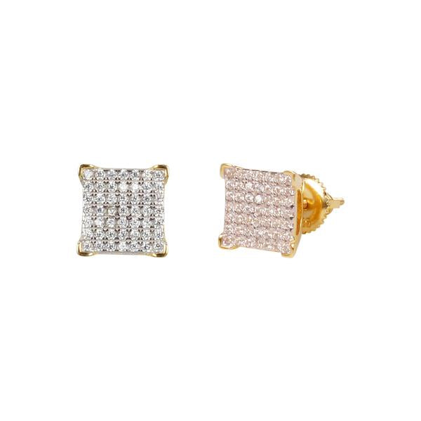 8mm Iced Out Square Earrings Gold