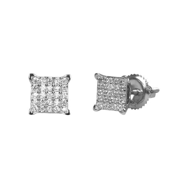 6mm Iced Cubic Zirconia Square Earrings Silver