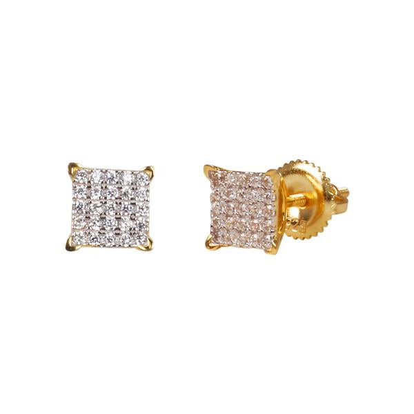 6mm Iced Cubic Zirconia Square Earrings Gold