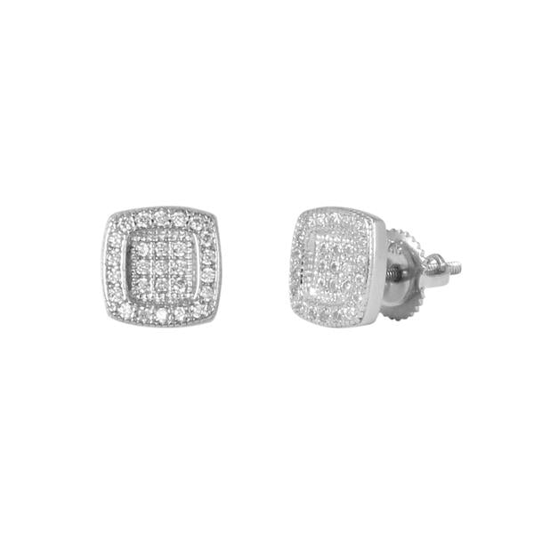 8mm Iced Square Cluster Earrings Silver