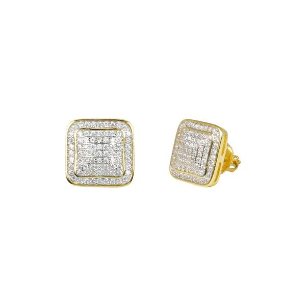 11mm Iced Square Cluster Earrings Gold