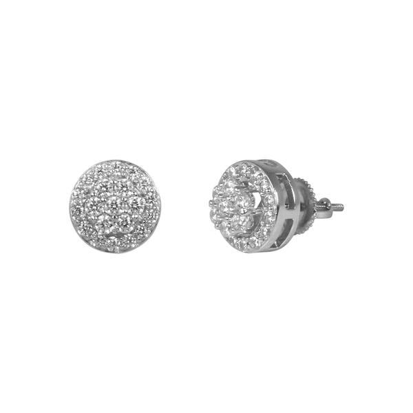 10mm Iced Out Round Cluster Earrings Silver