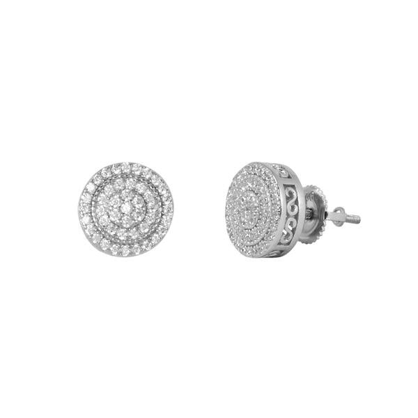10mm Iced Round Cluster Earring Silver