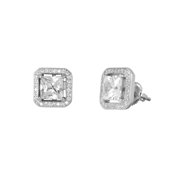 10mm Iced Square Solitaire Earrings Silver