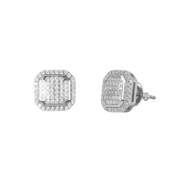 10mm Iced Square Cluster Earring Silver