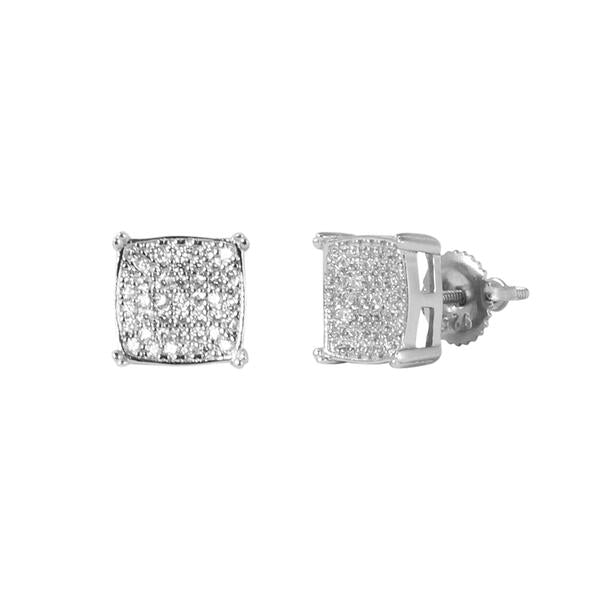 8mm Iced Cubic Zirconia Square Earrings Silver