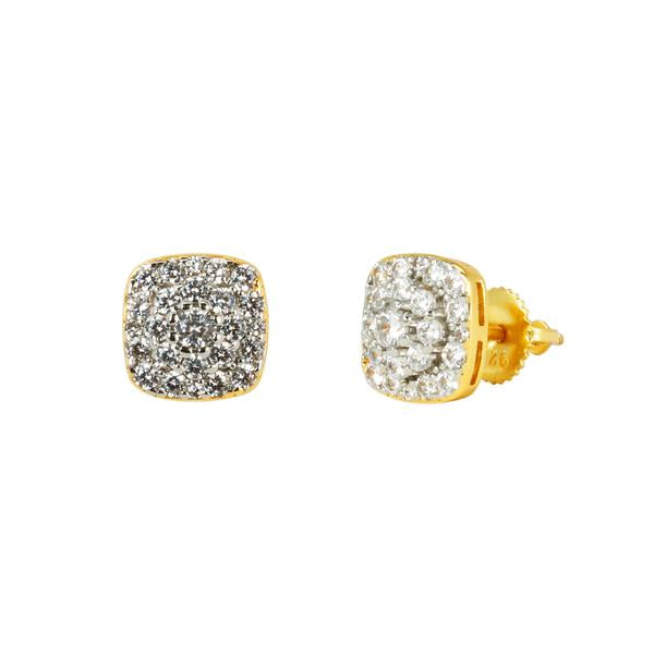 8mm Iced Square Cluster Earring Gold