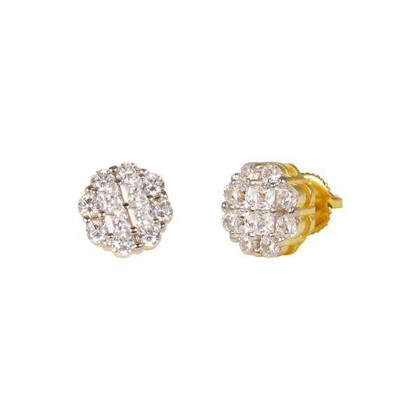 10mm Iced Out Round Cluster Earrings Gold
