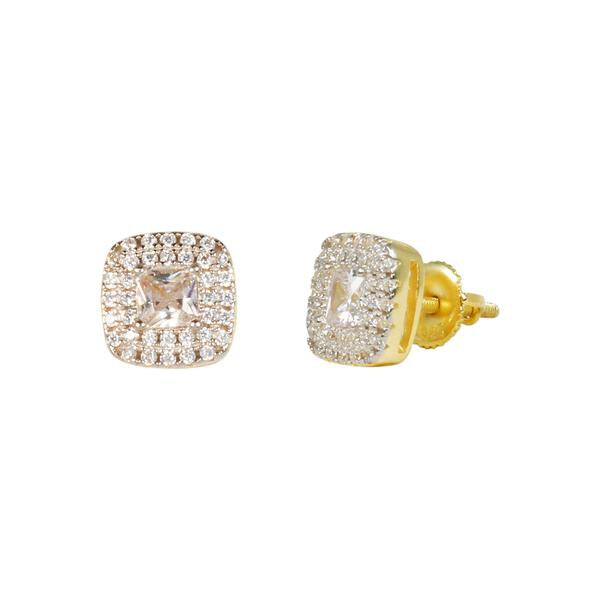 9mm Iced Square Solitaire Earring Gold