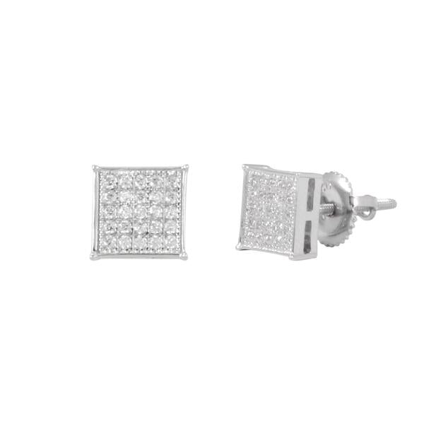 7mm Iced Square Earrings Silver