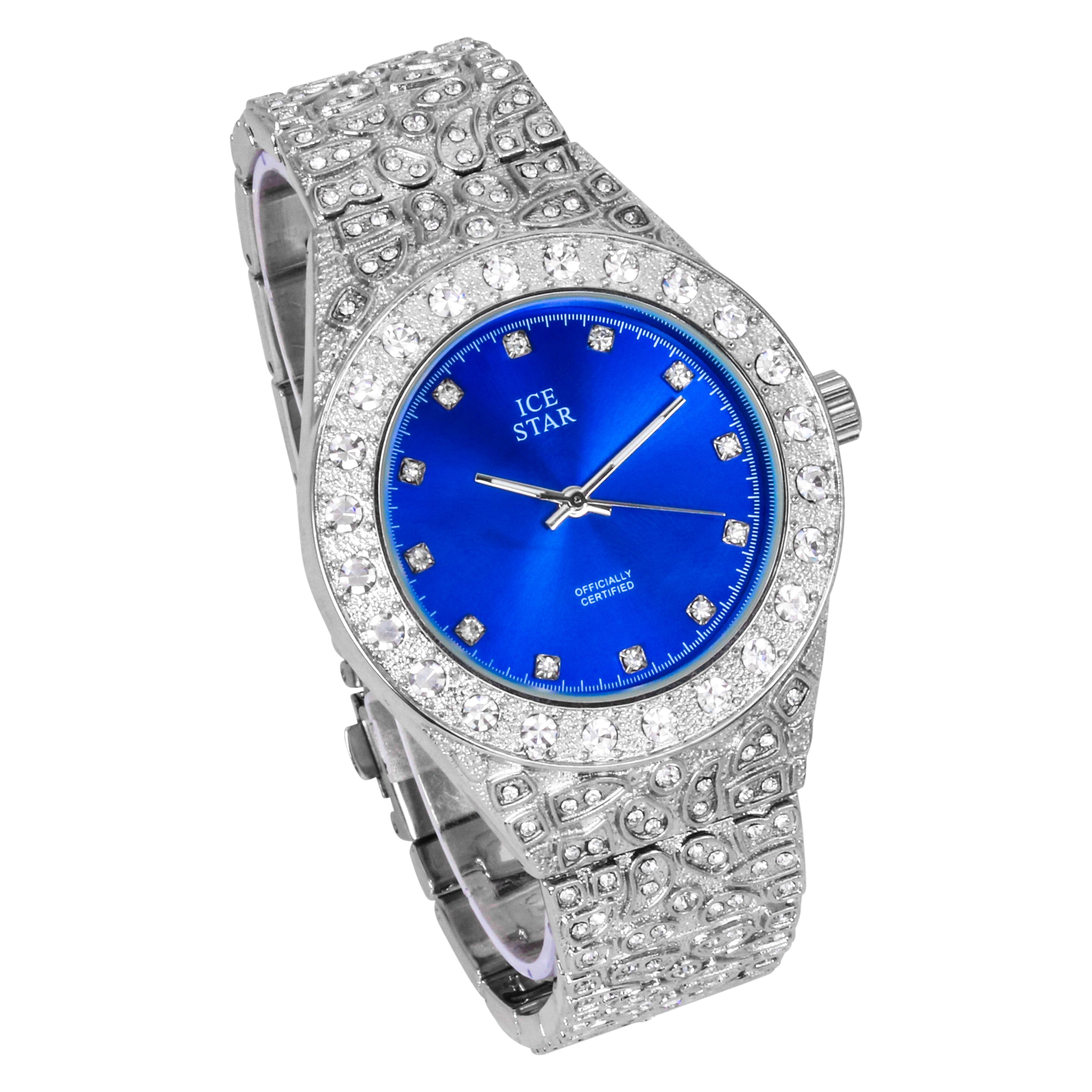 Men's Round Iced Out Watch 44mm Silver - Nugget Band