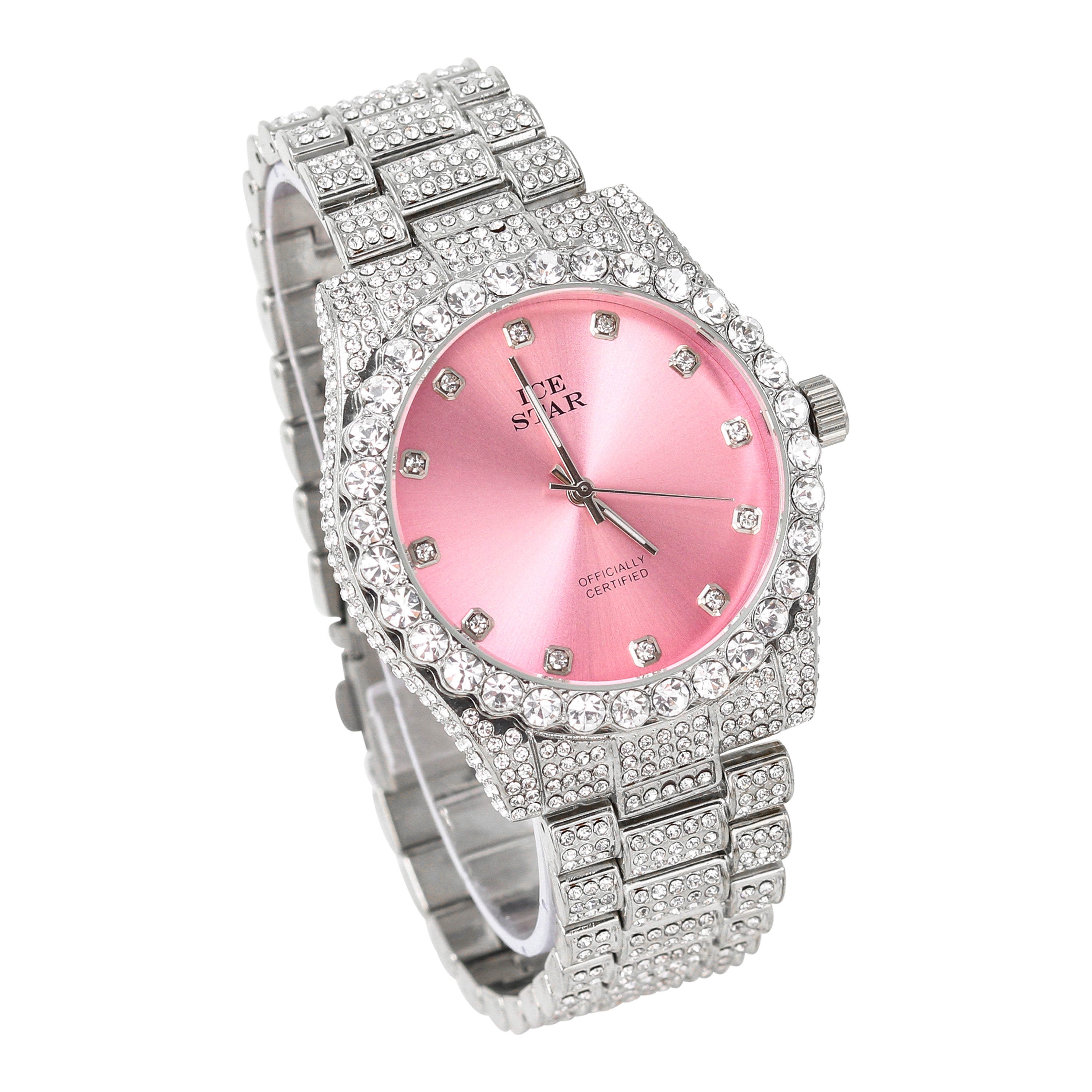 Women's Round Iced Out Watch 40mm Silver