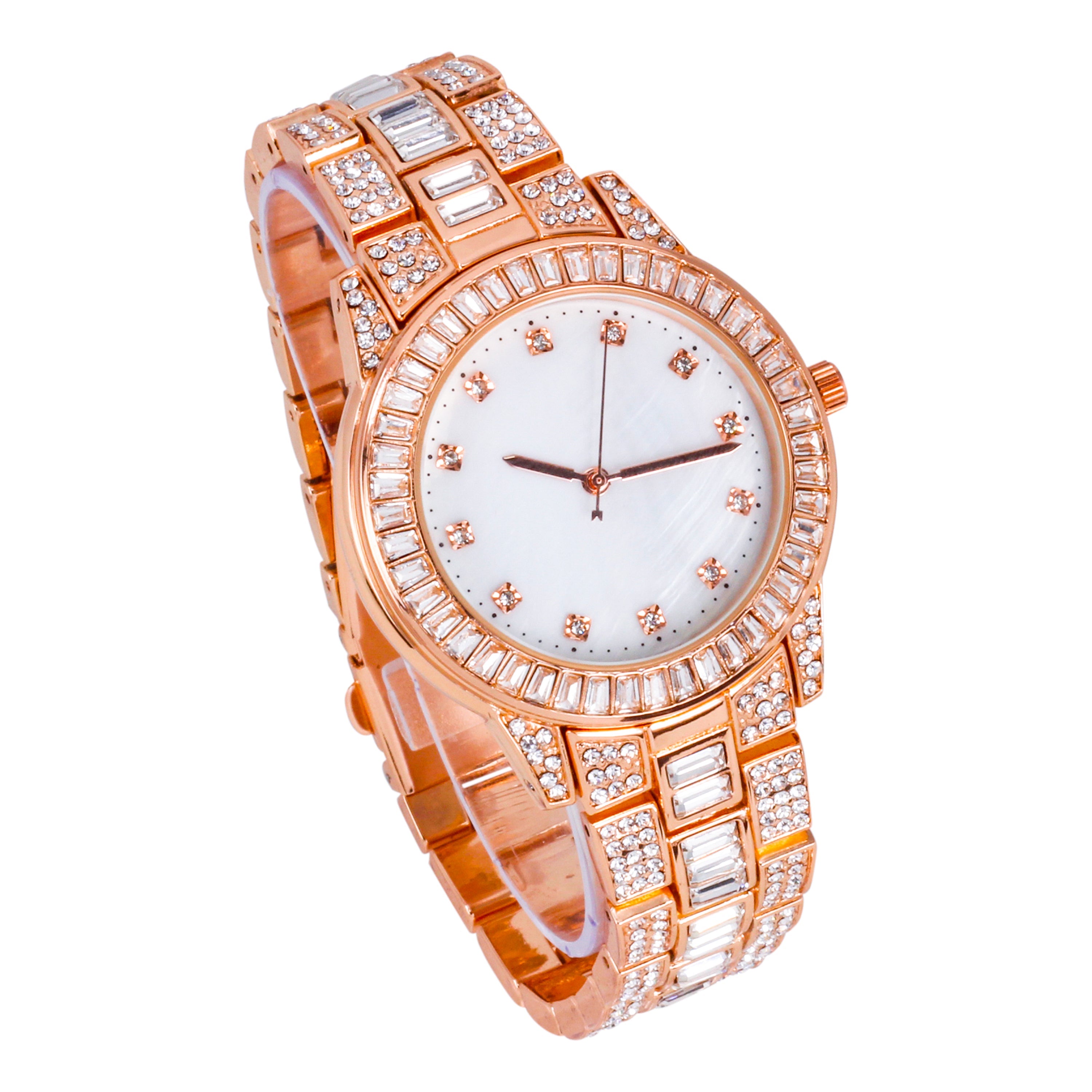 Women's Round Iced Out Watch 40mm Rose- Classic Dial