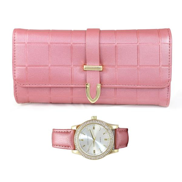 Ladies Matching Leather Watch and Wallet Set - 7697-WWS