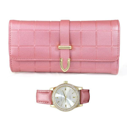 Ladies Matching Leather Watch and Wallet Set - 7697-WWS