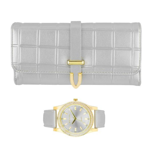 Ladies Matching Leather Watch and Wallet Set - 7697-WWS