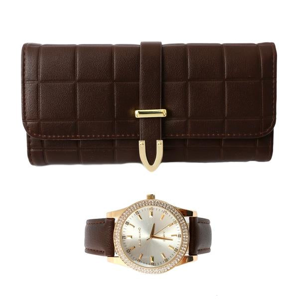 Ladies Matching Leather Watch and Wallet Set - 7697-WWS