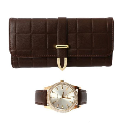 Ladies Matching Leather Watch and Wallet Set - 7697-WWS
