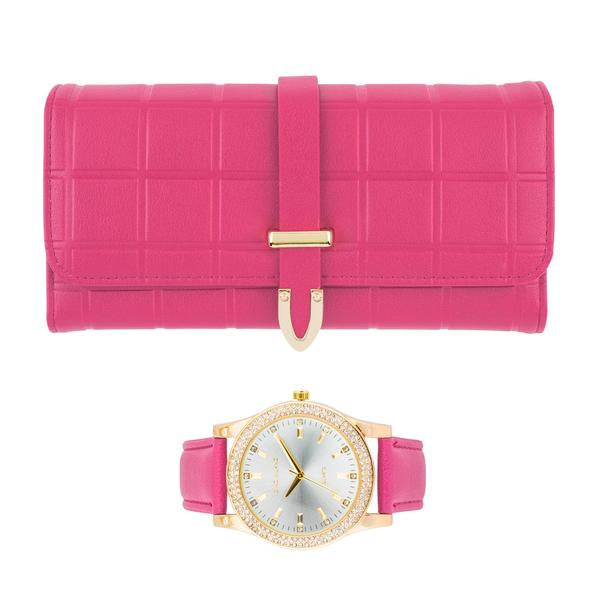 Ladies Matching Leather Watch and Wallet Set - 7697-WWS