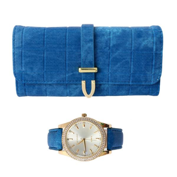 Ladies Matching Leather Watch and Wallet Set - 7697-WWS
