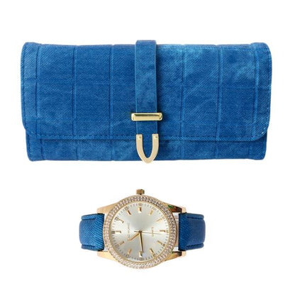 Ladies Matching Leather Watch and Wallet Set - 7697-WWS