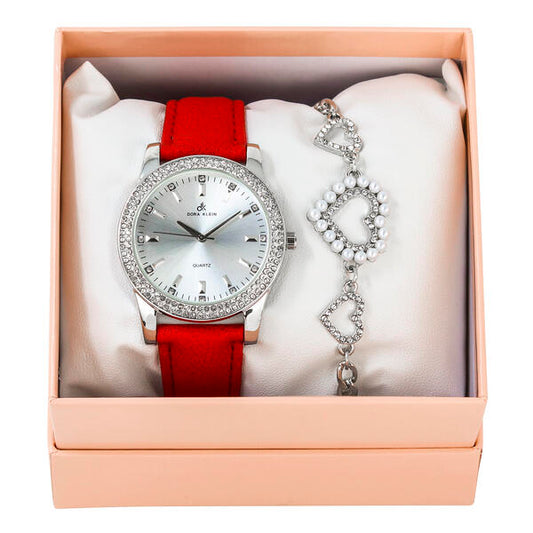 Ladies Leather Watch and Heart Bracelet Set - LWBR-902