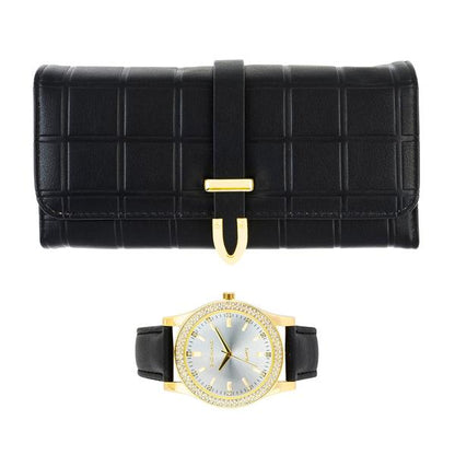 Ladies Matching Leather Watch and Wallet Set - 7697-WWS