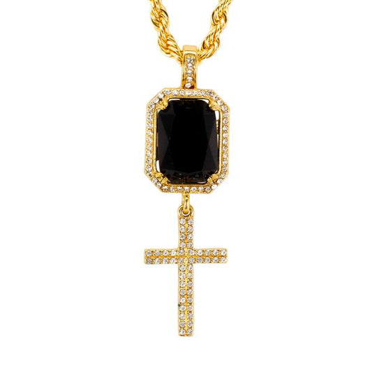 Iced Mini Cross Color Stone Pendant with 3mm Rope Chain 24" - HC-310**