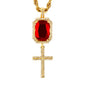 Iced Mini Cross Color Stone Pendant with 3mm Rope Chain 24" - HC-309**