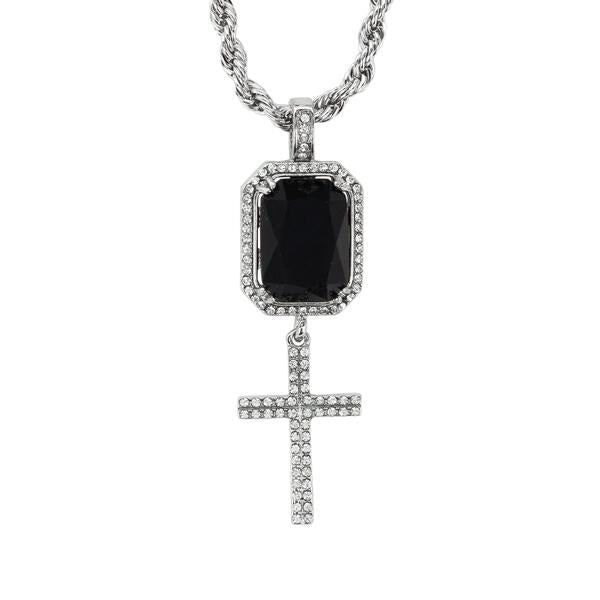 Iced Mini Cross Color Stone Pendant with 3mm Rope Chain 24" - HC-310**