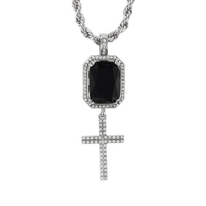 Iced Mini Cross Color Stone Pendant with 3mm Rope Chain 24" - HC-310**