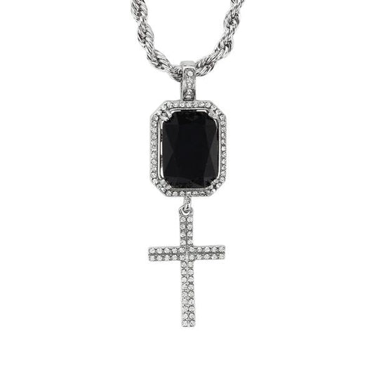 Iced Mini Cross Color Stone Pendant with 3mm Rope Chain 24" - HC-310**