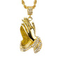 Iced Medium Praying Hands Pendant with 4mm Rope Chain 24" - HC-7007*